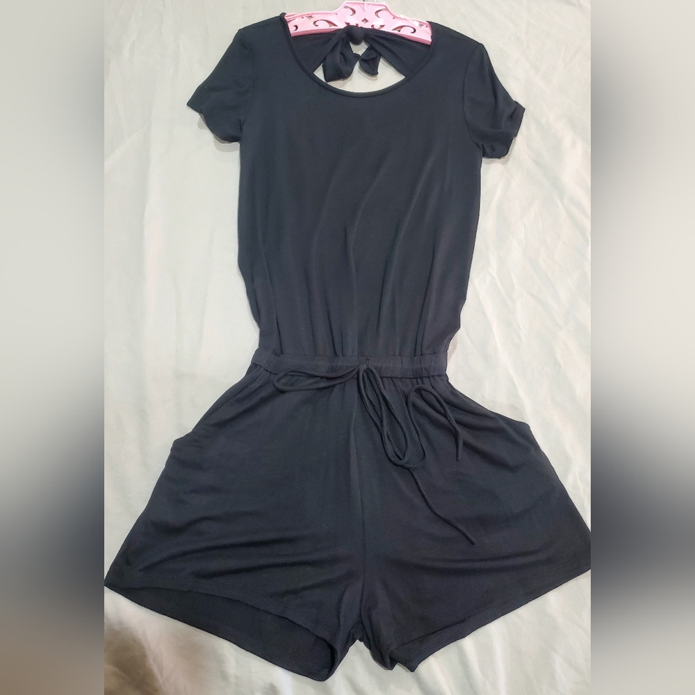 Black Shorts Romper With Pockets